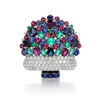 View full screen - View 1 of Lot 61. GEM SET AND DIAMOND BROOCH.