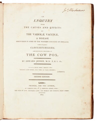 View full screen - View 1 of Lot 28. Jenner | An inquiry into the causes and effects of the variolae vaccinae, London, 1800, half calf.