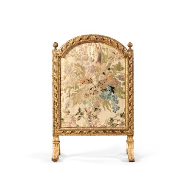 View full screen - View 1 of Lot 1. A Louis XVI giltwood screen, circa 1780, the sculpture attributed Jean-Baptiste-Simon Rode.