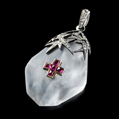 View full screen - View 1 of Lot 1282. An important Fabergé jewelled platinum and rock crystal ‘Ice’ Red Cross pendant, workmaster Albert Holmström, after the design by Alma Pihl, St Petersburg, circa 1915.