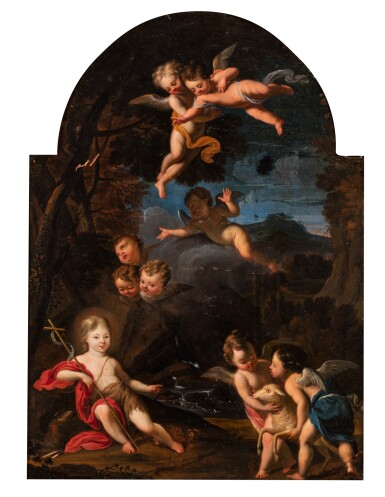 View full screen - View 1 of Lot 32. Saint John the Baptist with angels | Saint Jean-Baptiste entouré d'anges.