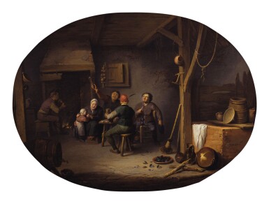 View full screen - View 1 of Lot 145. PIETER DE BLOOT | PEASANTS DRINKING AND SMOKING IN AN INTERIOR.