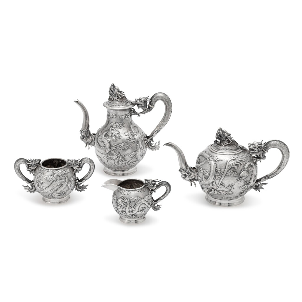 View full screen - View 1 of Lot 227. A Chinese Export Silver Four-Piece Tea and Coffee Set, Luen Wo, Shanghai, Late 19th Century.