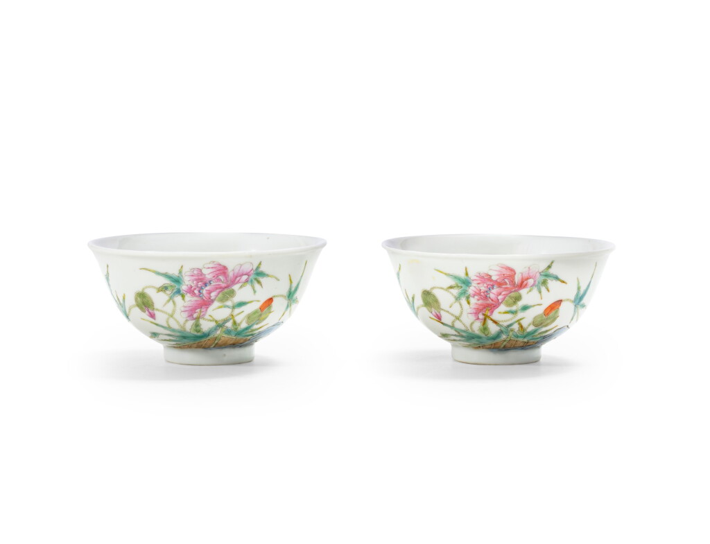 View full screen - View 1 of Lot 168. A pair of famille-rose ‘poppies’ bowls Marks and period of Guangxu | 清光緒 粉彩牡丹紋盌一對 《大清光緒年製》款.