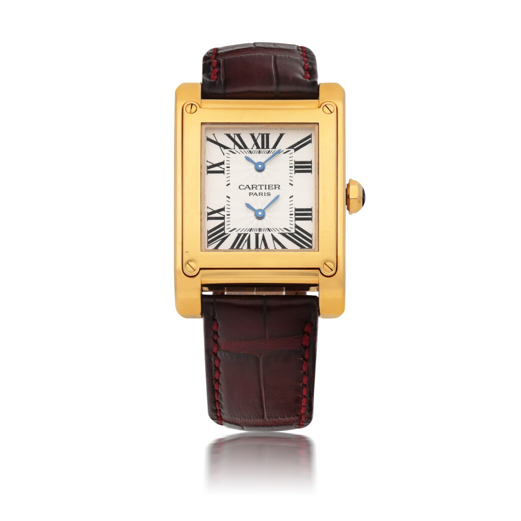 View full screen - View 1 of Lot 411. CARTIER | TANK, REF 2551 YELLOW GOLD DUAL TIME ZONE WRISTWATCH CIRCA 2005.