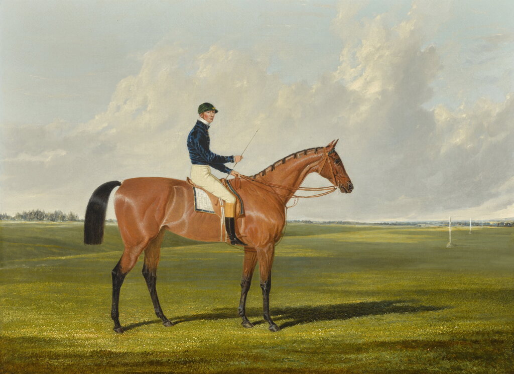 View full screen - View 1 of Lot 91. Mr William Orde’s bay filly Bees-wing, by Dr Syntax, with Cartwright up.