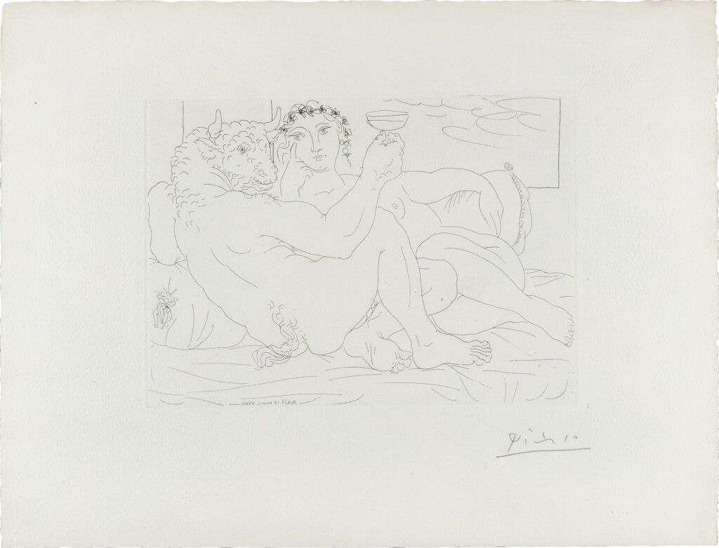 View full screen - View 1 of Lot 116. Minotaure, une coupe à la main, et jeune femme (B. 190; Ba. 349).