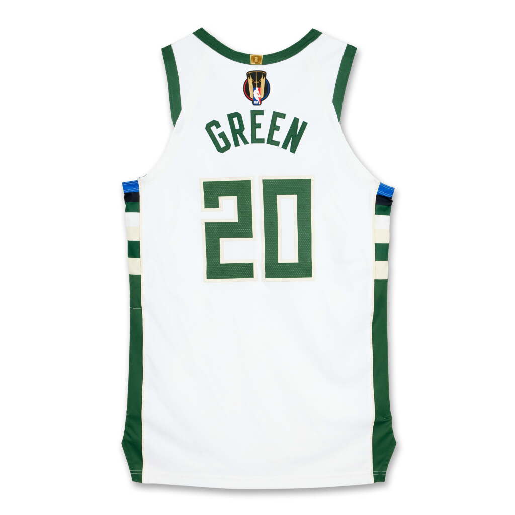 View full screen - View 1 of Lot 28. AJ Green Milwaukee Bucks 2023-2024 In-Season Tournament Semifinals Game Worn Association Edition Jersey | Matched to 3 Games.
