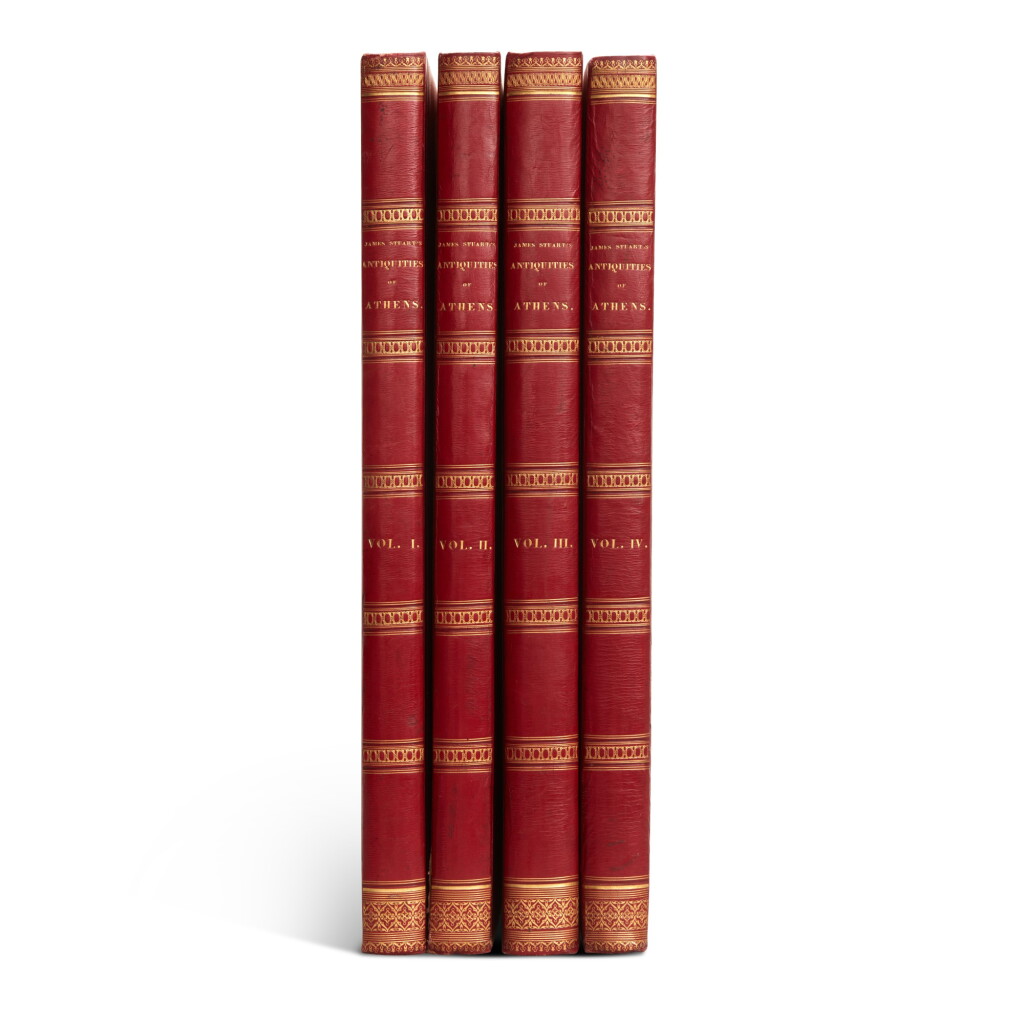 View full screen - View 1 of Lot 113. James Stuart and and Nicholas Revett | The Antiquities of Athens. London, 1762-1816, 4 volumes, red half morocco.