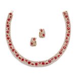 Ruby and Diamond Demi-Parure | 紅寶石 配 鑽石 項鏈 及 耳夾 套裝