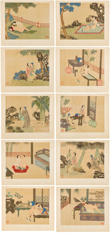View full screen - View 1 of Lot 56. A SET OF TEN CHINESE EROTIC PAINTINGS, QING DYNASTY, 19TH CENTURY.