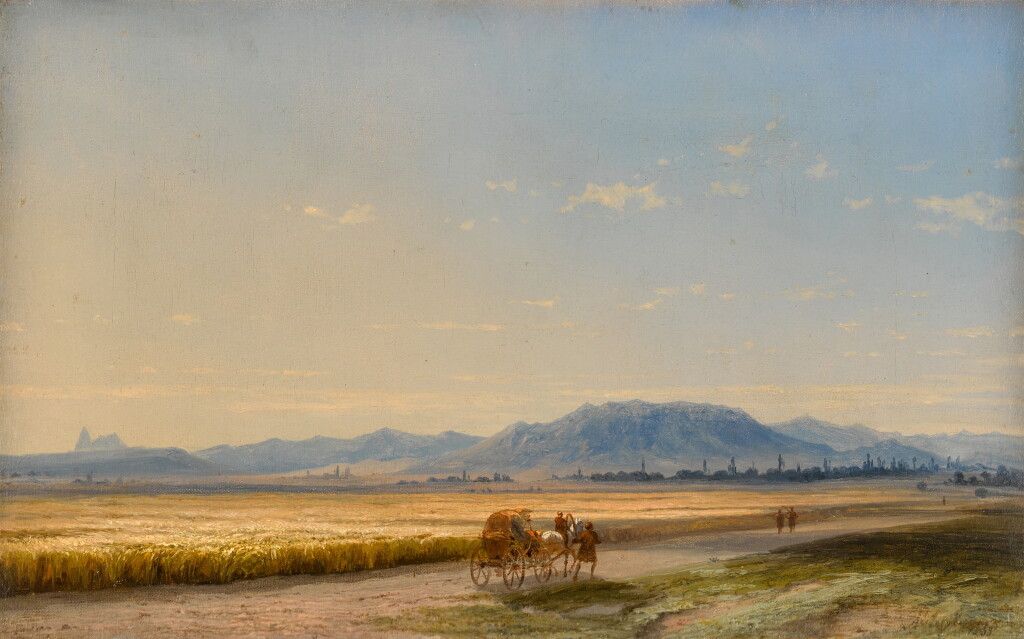 View full screen - View 1 of Lot 535. Horse and cart in a cornfield.