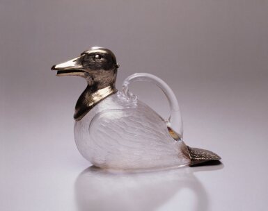 View full screen - View 1 of Lot 319. A Rare Victorian Silver-Mounted Engraved Glass "Duck" Claret Jug, Alexander Crichton, London, 1881.