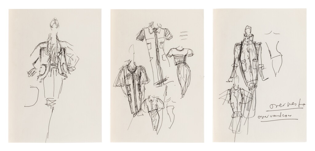 View full screen - View 1 of Lot 4. Three original sketches for fashion.