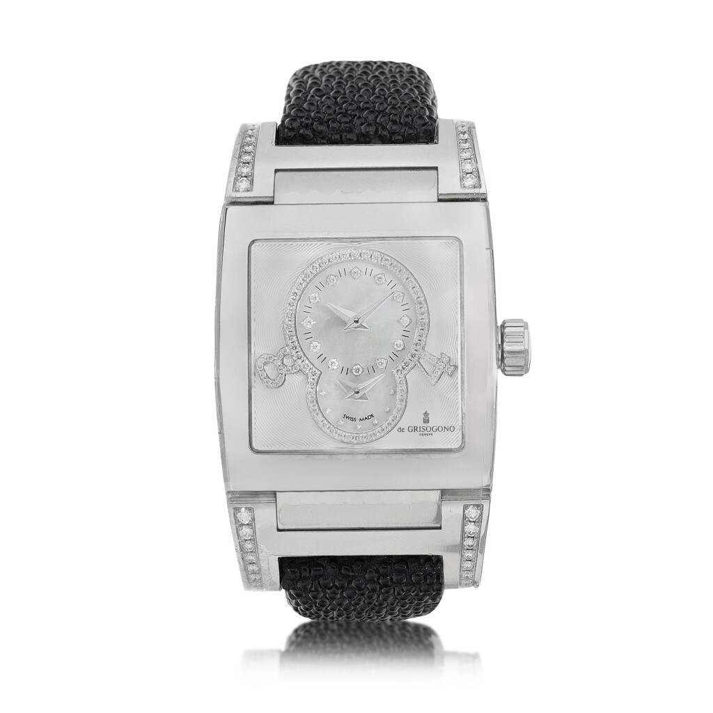 View full screen - View 1 of Lot 8166. Instrumento Uno | A stainless steel and diamond-set dual time zone wristwatch with mother-of-pearl dial, Circa 2010 | 精鋼鑲鑽石兩地時間腕錶,備珠母貝錶盤,約2010年製.
