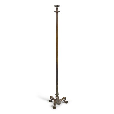 View full screen - View 1 of Lot 479. A Neoclassical Patinated Bronze Tripod Floor Lamp, Circa 1900.