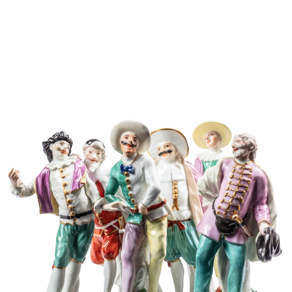 View full screen - View 1 of Lot 166. Six Meissen porcelain Commedia dell'Arte figures from the Duke of Weissenfels series, circa 1745.