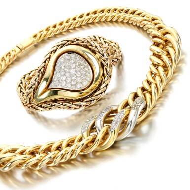 View full screen - View 1 of Lot 151. Diamond necklace and bracelet.