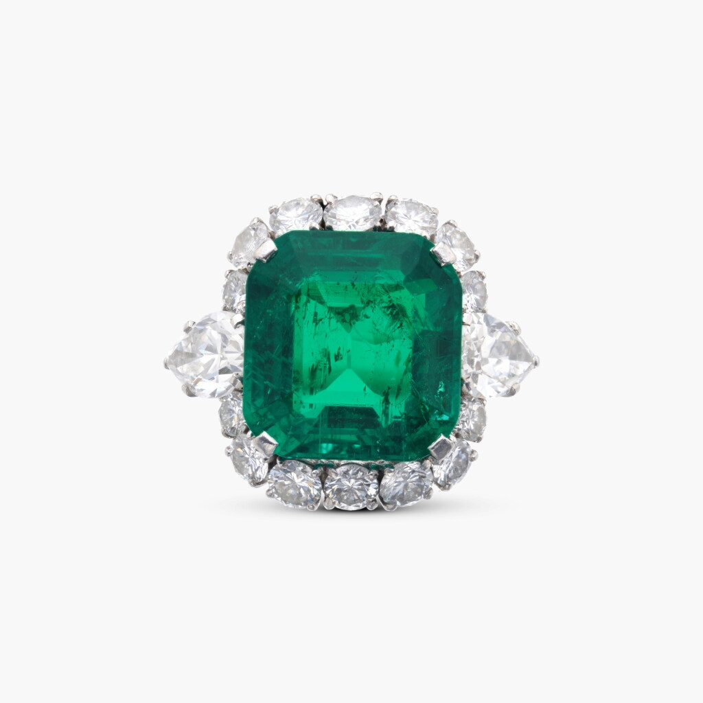 View full screen - View of Emerald and Diamond Ring.