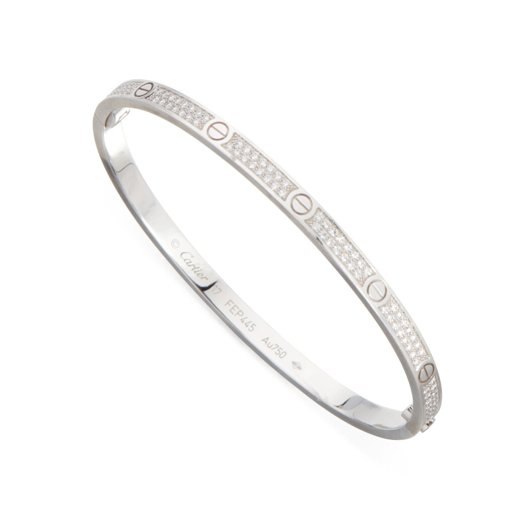 View full screen - View 1 of Lot 65. WHITE GOLD AND DIAMOND 'LOVE' BRACELET, CARTIER.
