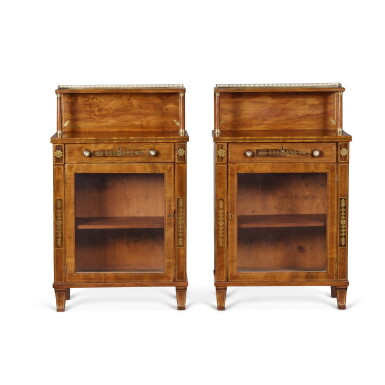 View full screen - View 1 of Lot 159. A Pair of Regency Brass-Inlaid and Brass-Mounted Mahogany and Rosewood Side Cabinets, Circa 1810.
