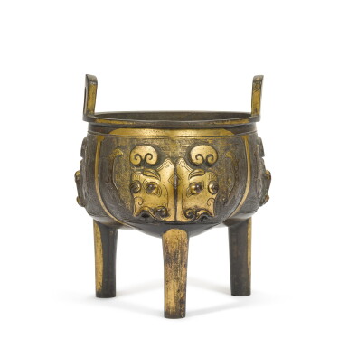 View full screen - View 1 of Lot 34. A gilt-bronze ‘Ding' tripod censer, Qing dynasty, 18th century.