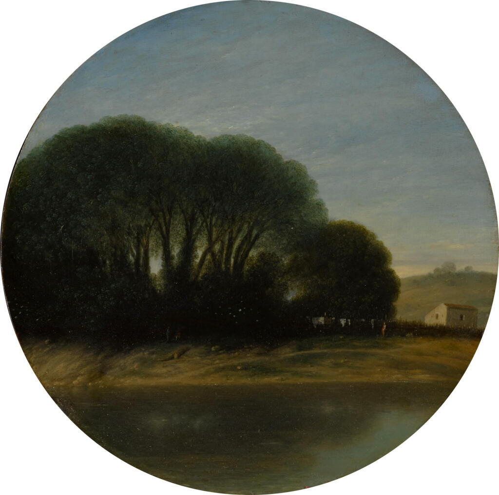 View full screen - View 1 of Lot 27. Landscape with a Farm and Trees Beside a River.