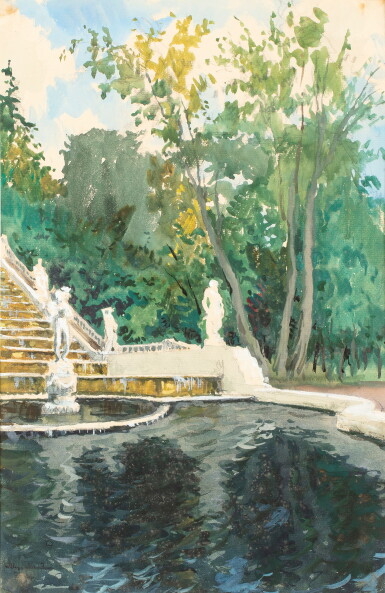 View full screen - View 1 of Lot 23. The Golden Hill Cascade at Peterhof | La cascade de la Montagne d'or à Peterhof.