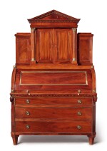A NORTH GERMAN NEOCLASSICAL BRASS-MOUNTED MAHOGANY SECRETAIRE A CYLINDRE, CIRCA 1800