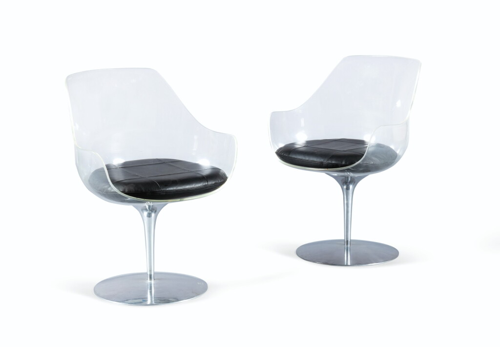 View full screen - View 1 of Lot 563. A pair of Champagne armchairs, the model created in 1968.