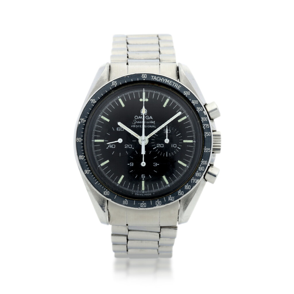 View full screen - View 1 of Lot 150. OMEGA | REFERENCE 145.022 SPEEDMASTER A STAINLESS STEEL CHRONOGRAPH WRISTWATCH WITH BRACELET, CIRCA 1974.