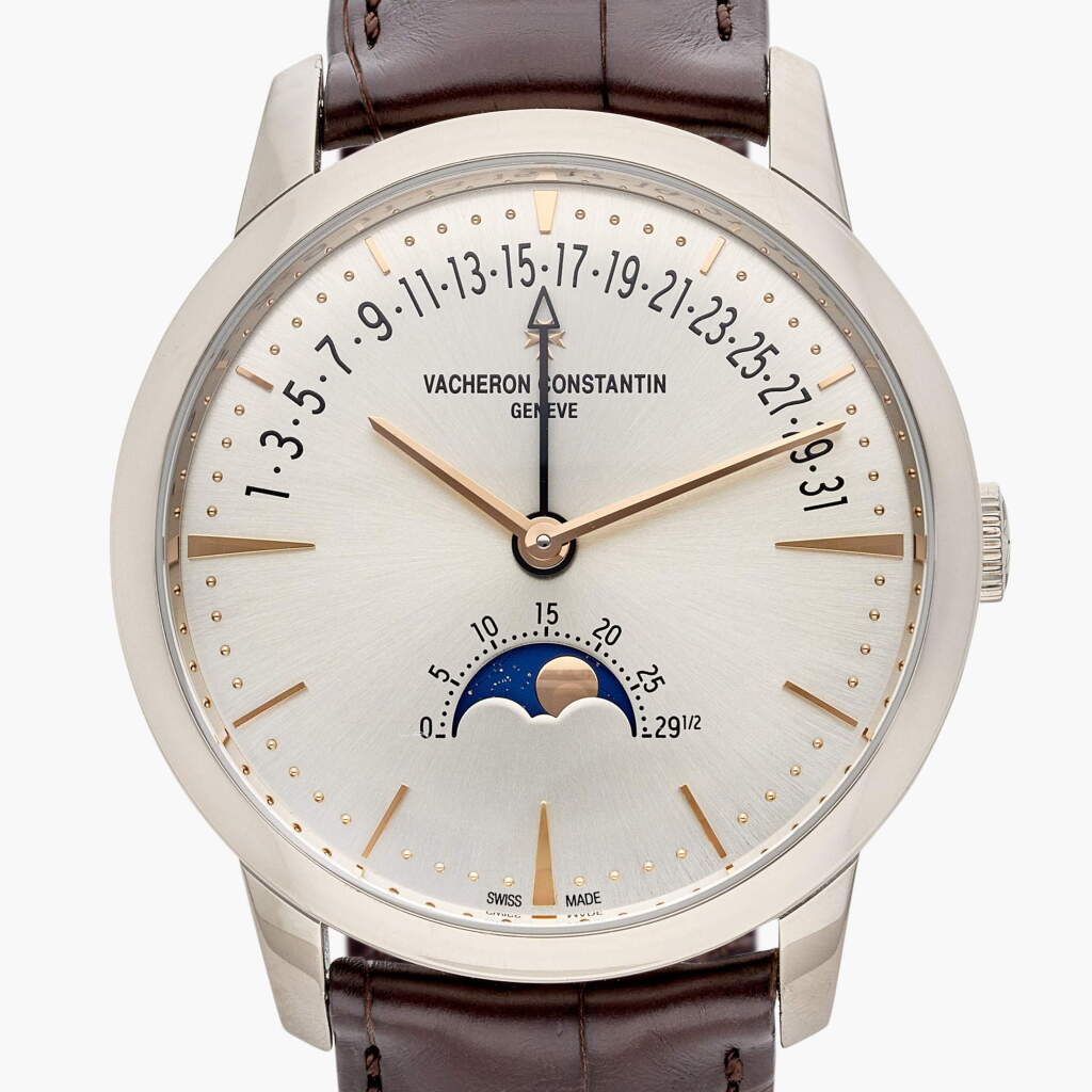 View full screen - View 1 of Lot 173. Reference 4010U/000G-H070 Patrimony Moon Phase Retrograde Date | A white gold automatic wristwatch with moon phases and retrograde date, Circa 2024.
