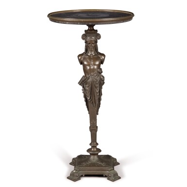 View full screen - View 1 of Lot 1785. A French Neo-Grec Bronze and Black Marble Guéridon, late 19th century.