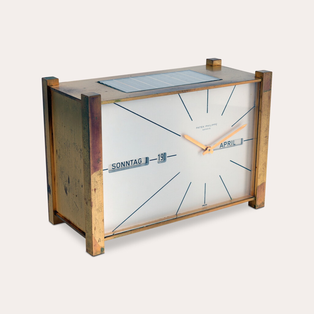 View full screen - View 1 of Lot 287. Reference 503.24E | A gilt-brass solar perpetual calendar calendar table clock | Circa 1966.