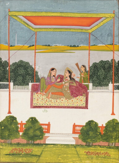 View full screen - View 1 of Lot 336. A princess with attendants on a terrace, India, Deccan, 18th century.