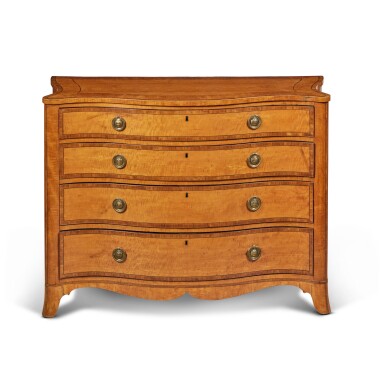 View full screen - View 1 of Lot 128. A George III Satinwood, Tulipwood-Banded and Inlaid Dressing Commode, Circa 1780.