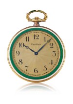 SWISS | YELLOW GOLD AND ENAMEL OPEN-FACED KEYLESS WATCH, CIRCA 1915