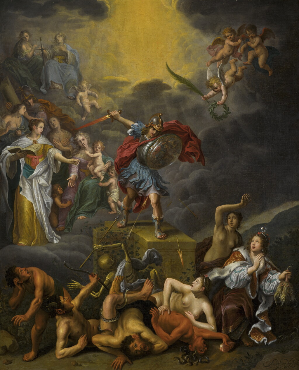 View full screen - View 1 of Lot 33. ADRIAEN VAN NIEULANDT | The Battle of Virtue Against the Vices.