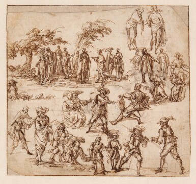 View full screen - View 1 of Lot 23. Recto: Figure studies Verso: Head studies.
