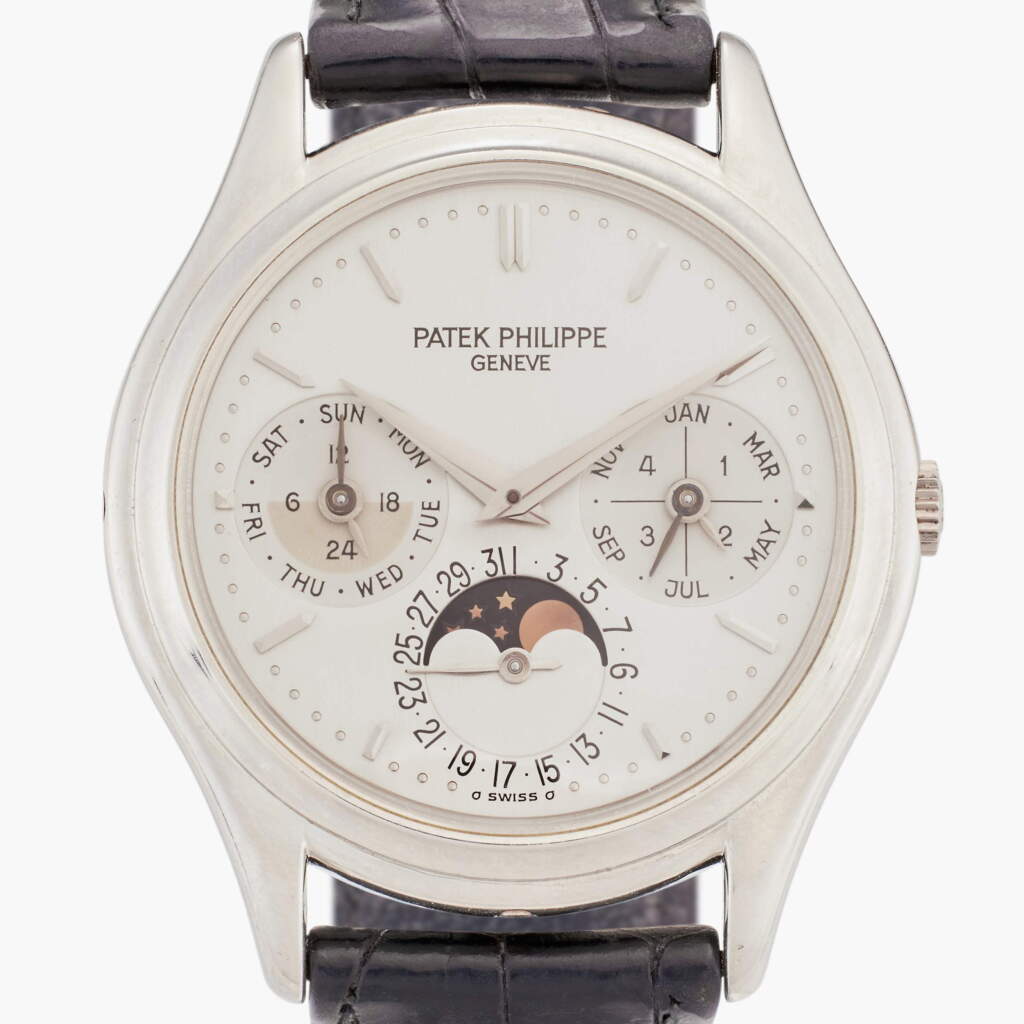 View full screen - View 1 of Lot 168. Reference 3940 'Third Series' | A platinum automatic perpetual calendar wristwatch with moon phases, 24-hour and leap year indication, Made in 1995.