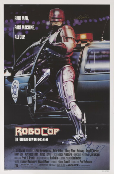 View full screen - View 1 of Lot 292. ROBOCOP (1987) POSTER, US, SIGNED BY PETER WELLER AND PAUL VERHOEVEN.