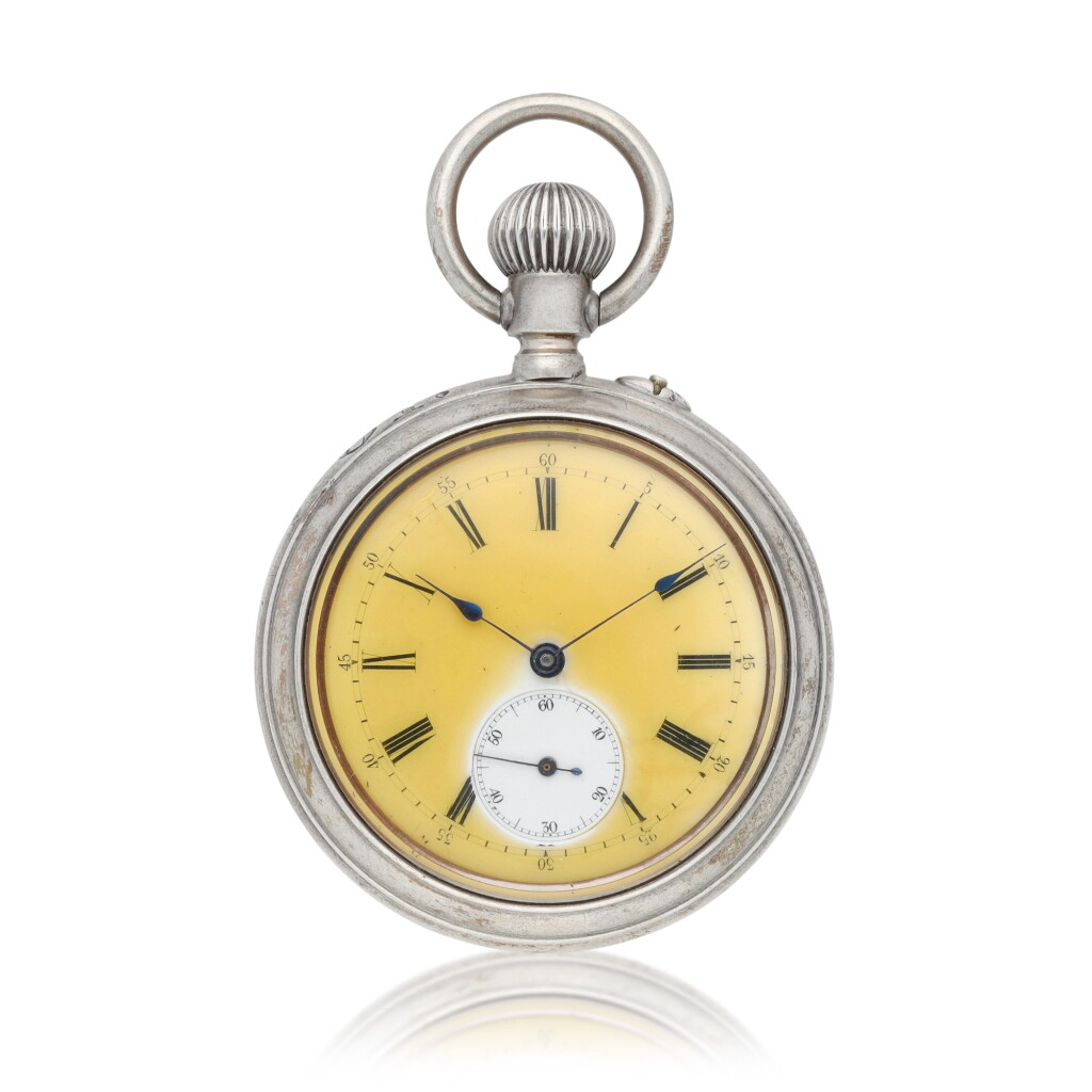 View full screen - View 1 of Lot 124. No. 34 A double open-faced keyless chronograph watch with sector register and tachymeter calibrated for railroad trains Circa 1910.