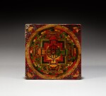A polychrome wood 'mandala' altar table, Tibet, 18th / 19th century | 十八 / 十九世紀 藏傳木加彩曼陀羅紋小方桌