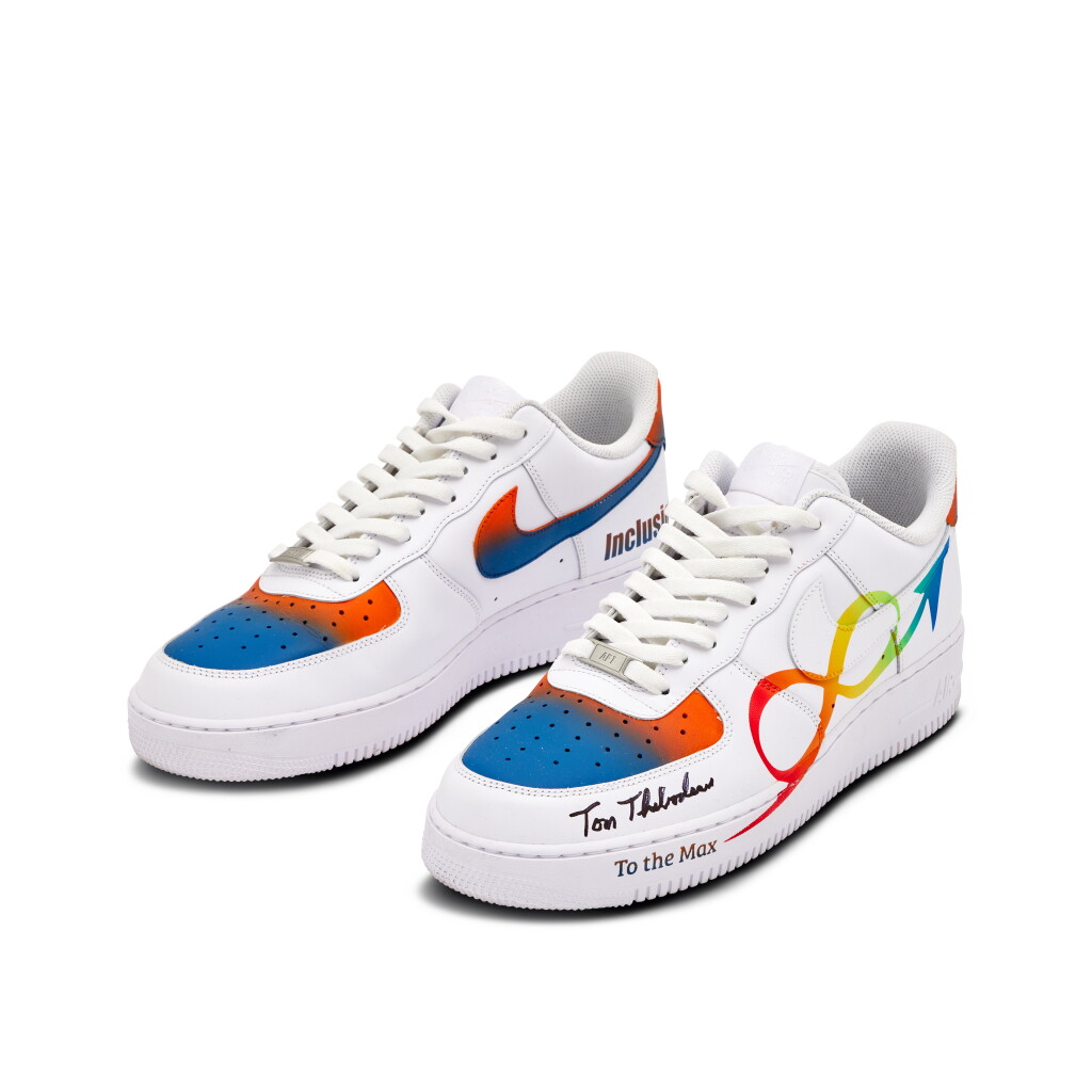View full screen - View 1 of Lot 46. Tom Thibodeau New York Knicks 2023-2024 Game Worn and Signed Custom Air Force 1s | To The Max Foundation .