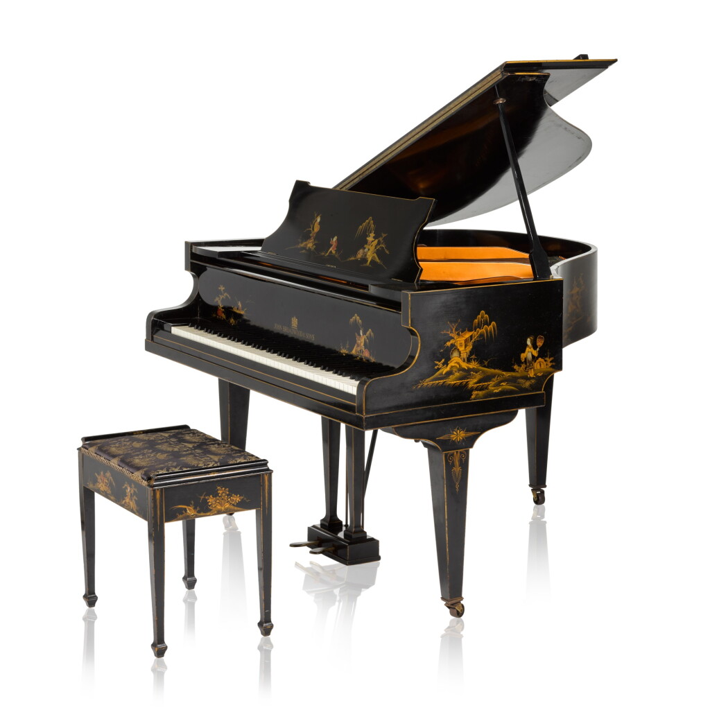 View full screen - View 1 of Lot 524. A grand piano in a black lacquered and chinoiserie case by John Broadwood & Sons, no. 253218, circa 1934.