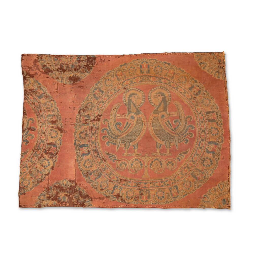 View full screen - View 1 of Lot 200. A silk lampas fragment, Central Asia, 7th - 9th century | 中亞 七至九世紀 絲織團殘片.