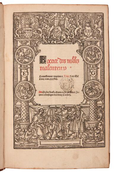 View full screen - View 1 of Lot 48. Boccaccio, Des nobles maleureux, Paris, 1538, contemporary Parisian tan calf gilt for Marcus Fugger.