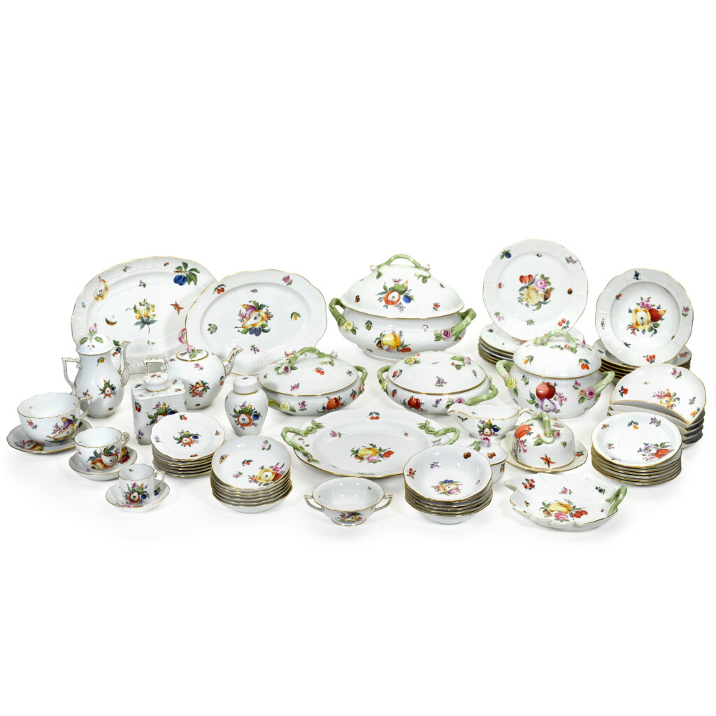 View full screen - View 1 of Lot 199. A Herend ozier moulded 'fruits and flowers' part service, 20th century.