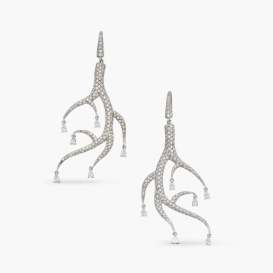 View full screen - View 1 of Lot 351. Pair of Diamond Pendant-Earrings.