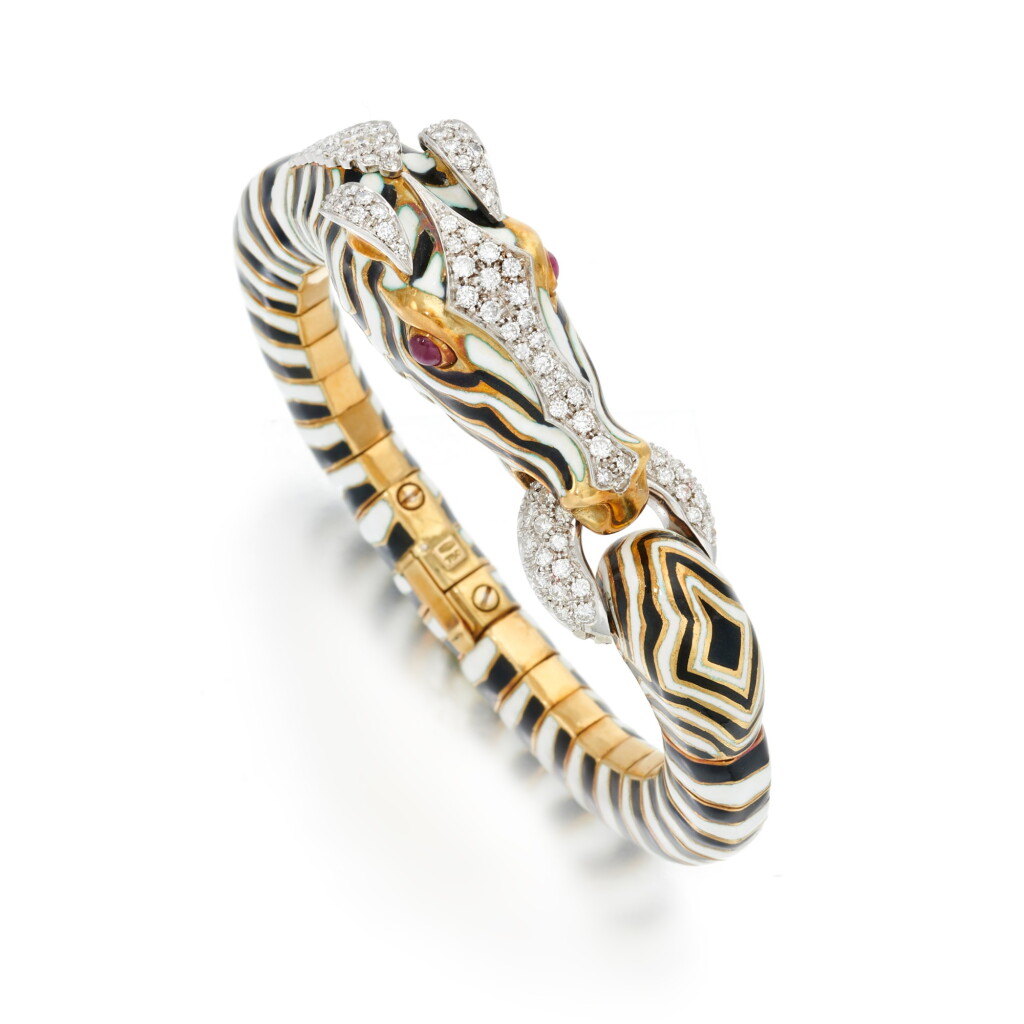 View full screen - View 1 of Lot 116. Enamel, ruby and diamond bangle (Bracciale in smalto, rubini e diamanti).